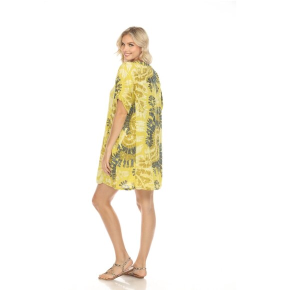 Yellow Print Button Up Sleeves Pockets Dress - Picture 6 of 7